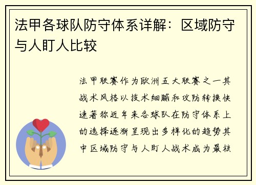 法甲各球队防守体系详解：区域防守与人盯人比较